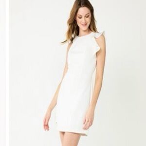 Nine West White Ruffled Sheath Mini Dress